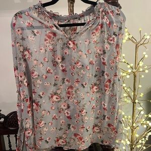 Zara chiffon green flowered blouse size small